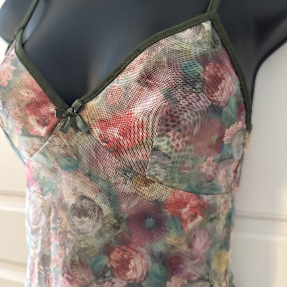 Micro Mesh Babydoll Top Size XS Y2K Fitted Floral Summer Festival Concert - Picture 2 of 9